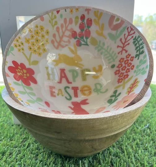 Happy Easter Enamel & Wood Bowl