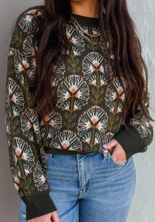 Entro Fall Floral Olive Sweater