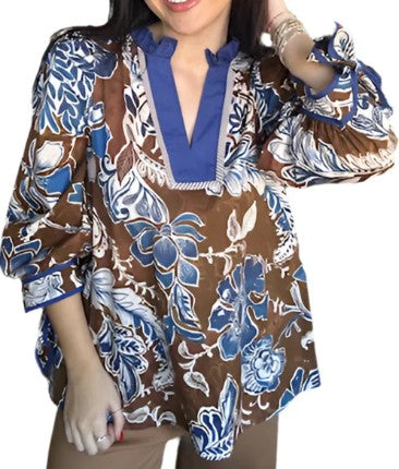 Plus Size Entro Fall Floral Printed Top