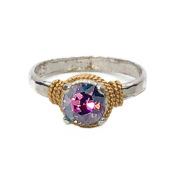 Hand Hammered Birthstone Ring Sterling with 14K Gold Filled Accents