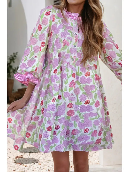 Fun Floral Mini Dress 3/4 Sleeves