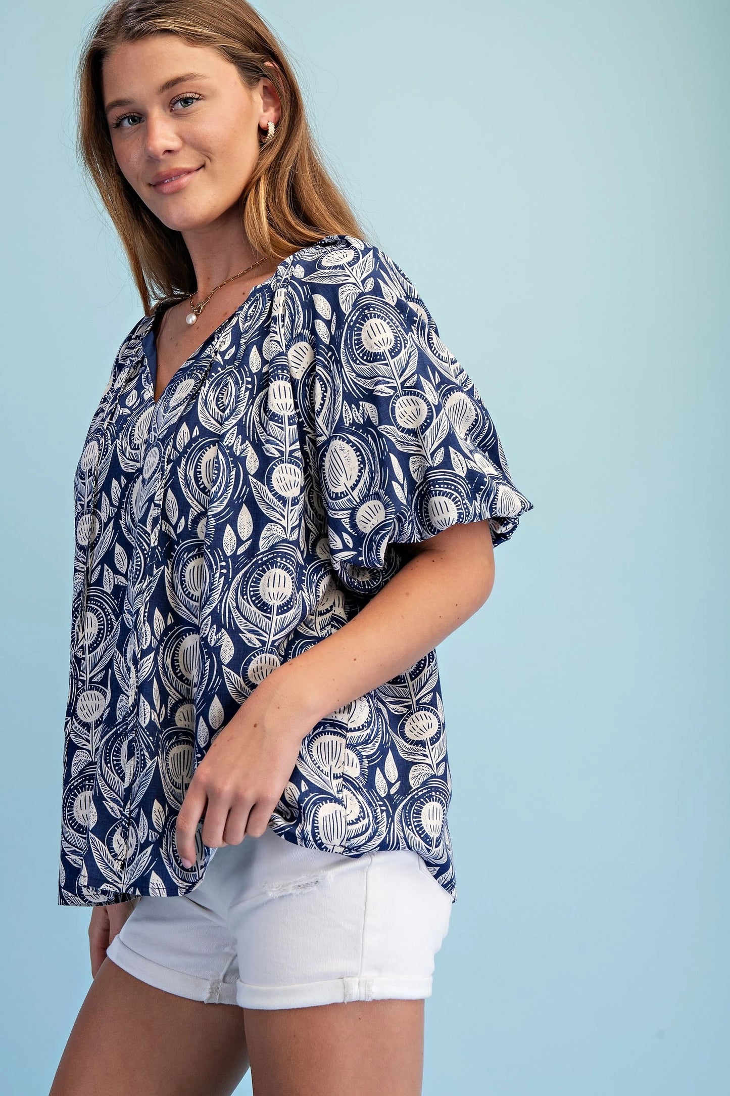 Victoria Navy & Ivory Embroidered Top