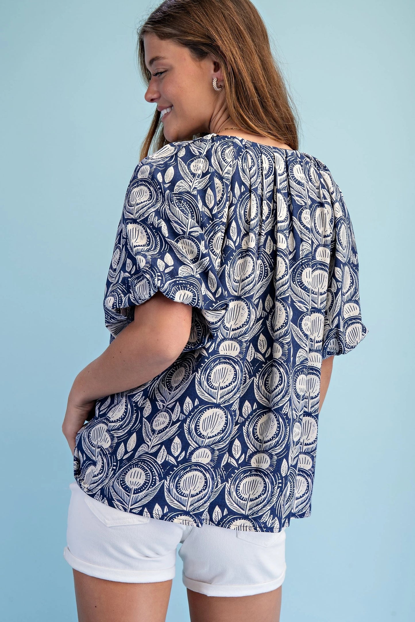Victoria Navy & Ivory Embroidered Top