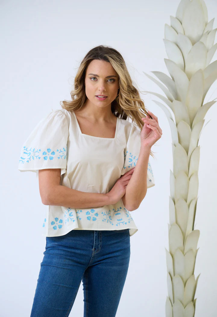 Brooks Avenue Georgia Blouse - Embroidered Periwinkle