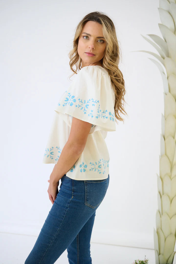Brooks Avenue Georgia Blouse - Embroidered Periwinkle