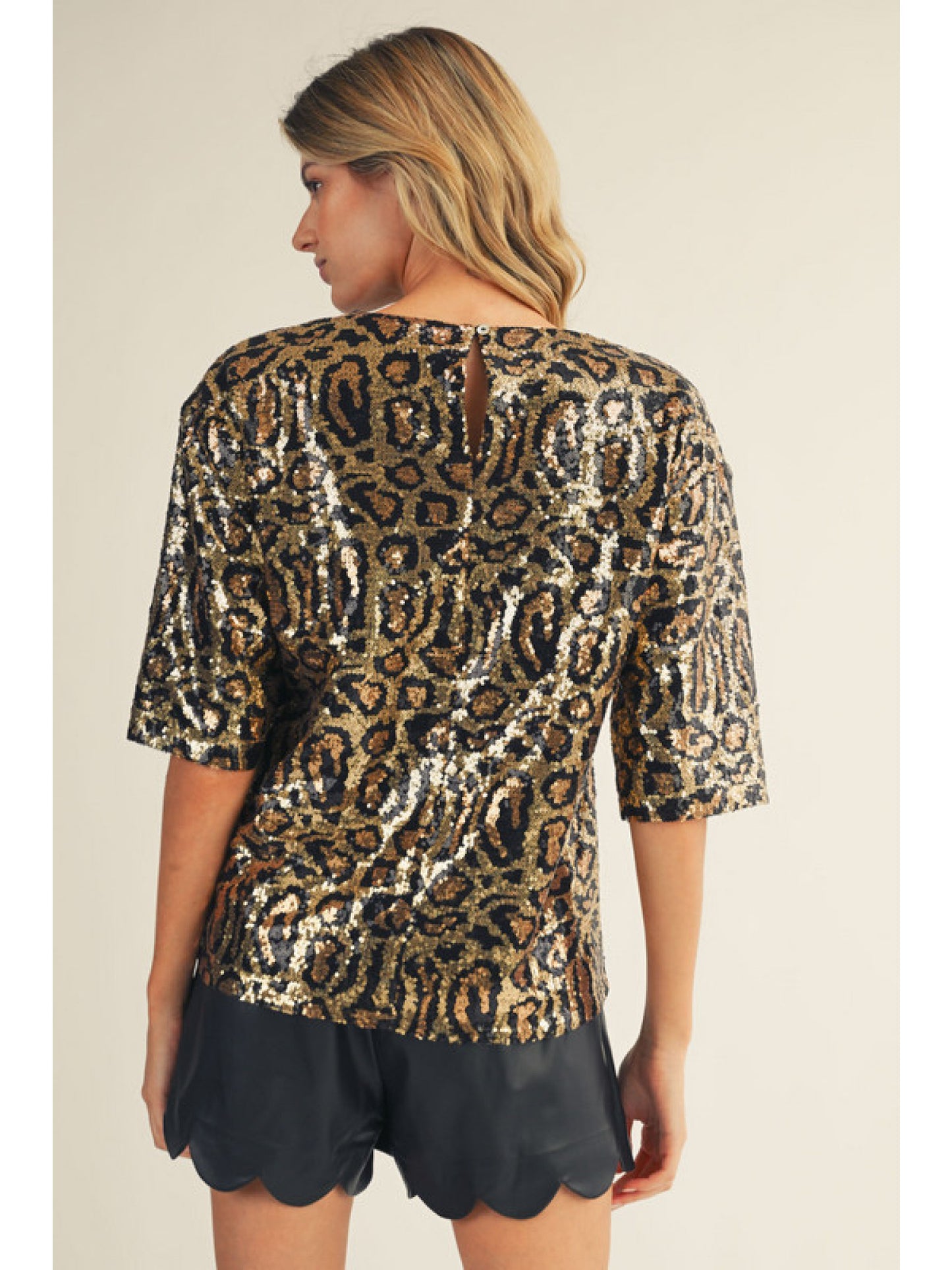 Black/Gold Sequins Animal Print Top