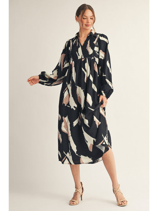 Black Abstract Print Fall Dress