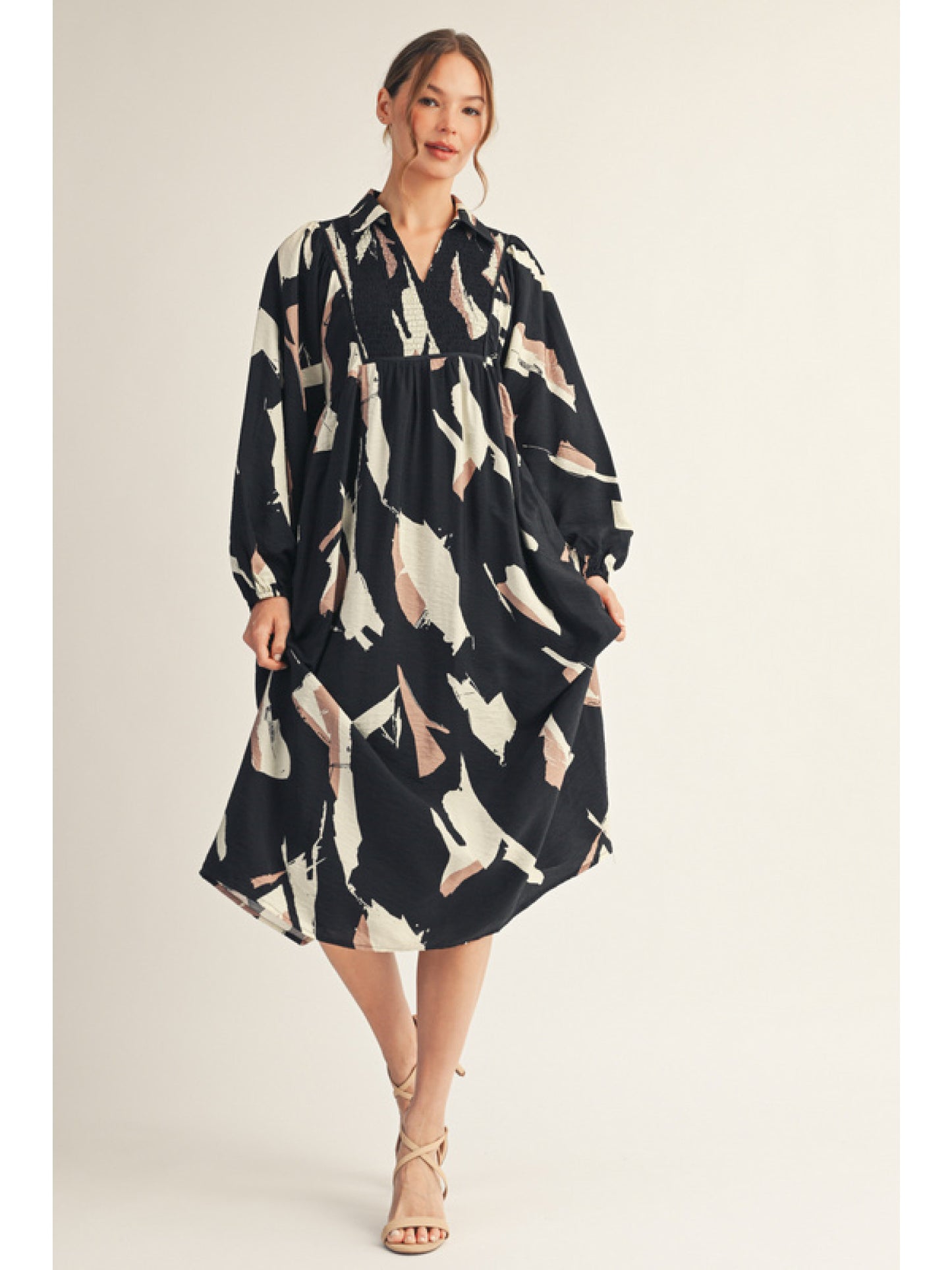 Black Abstract Print Fall Dress