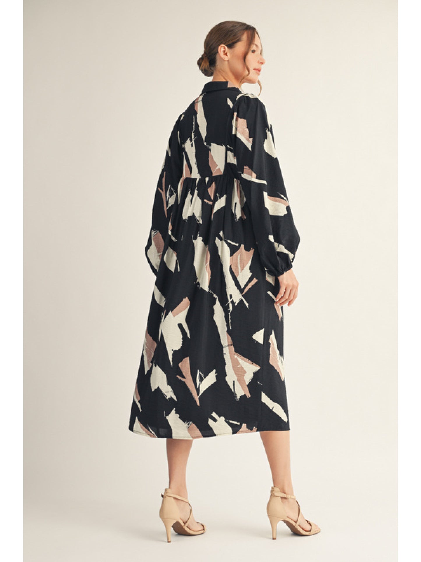 Black Abstract Print Fall Dress