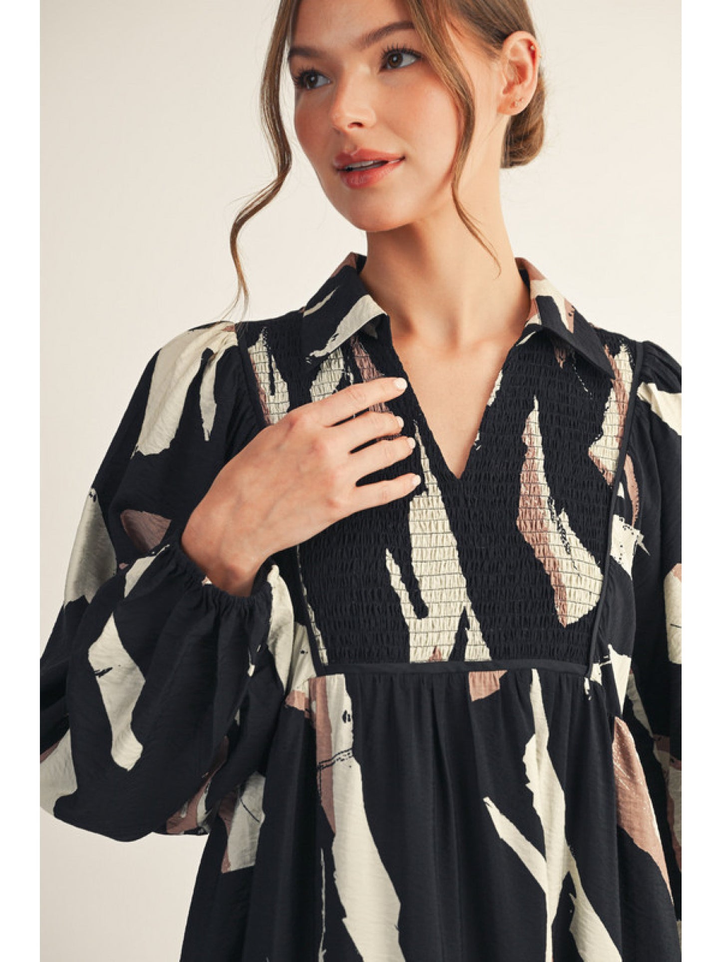 Black Abstract Print Fall Dress