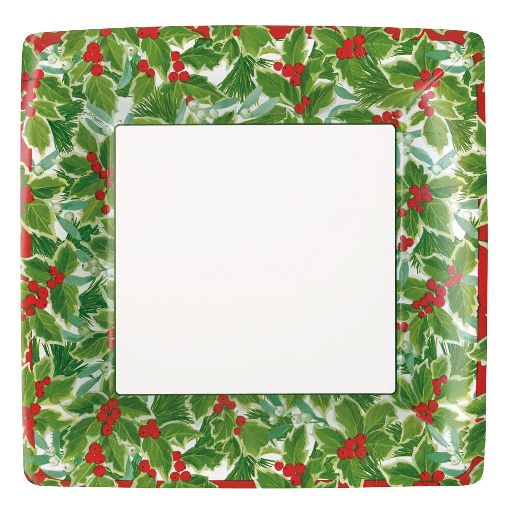 Caspari Holly and Mistletoe Paper Dinner Plates - 8/Pkg