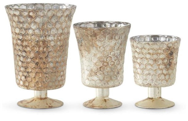 Honeycomb Burnt Champagne Mercury Glass Fluted Vase ( 3 Sizes )
