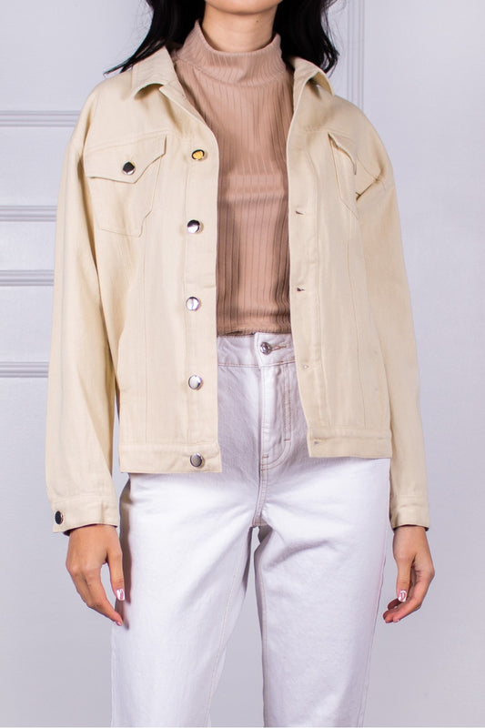 Boyfriend Fit Denim Jacket - Sand