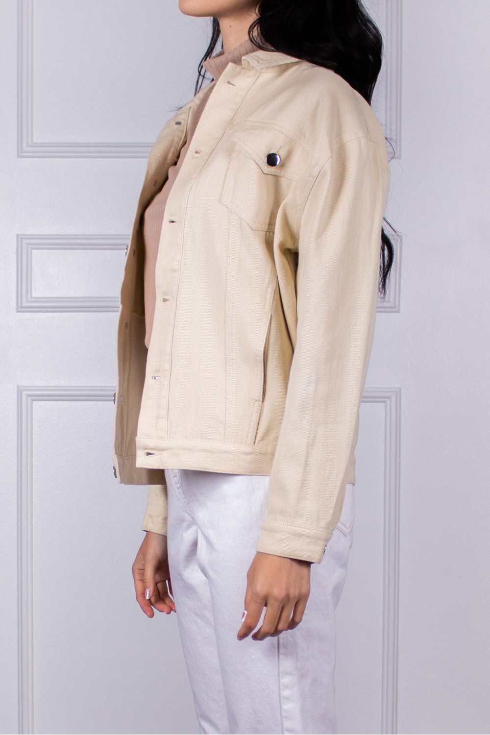 Boyfriend Fit Denim Jacket - Sand
