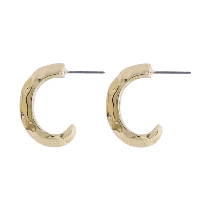 Gold Hammered Huggie Earrings 18K Gold Plated