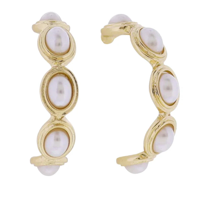 Gold Hoop Earrings with Pearl Cabochans