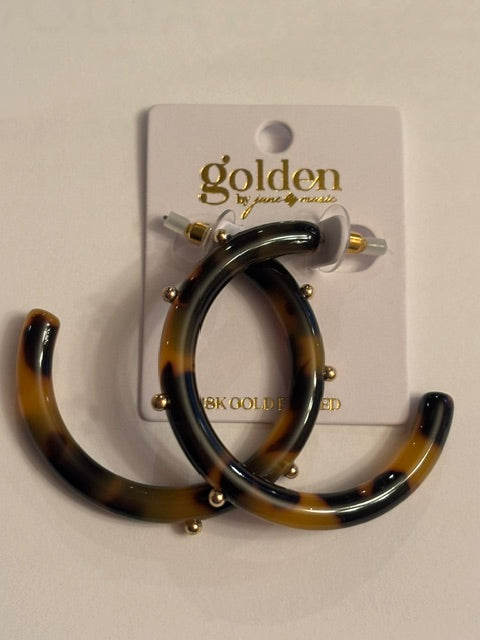 18K Gold Plated Tortoise Gold Studded Hoop Earrings