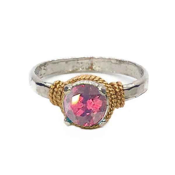 Hand Hammered Birthstone Ring Sterling with 14K Gold Filled Accents