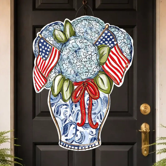 4th of July Chinoiserie Hydrangea Door Hanger