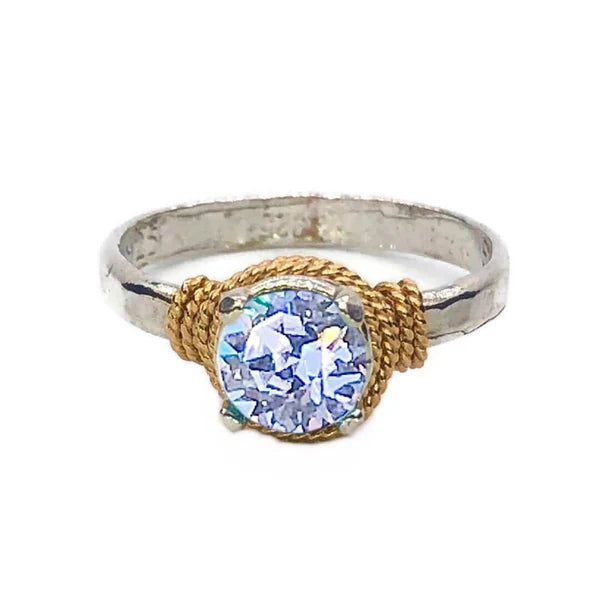 Hand Hammered Birthstone Ring Sterling with 14K Gold Filled Accents