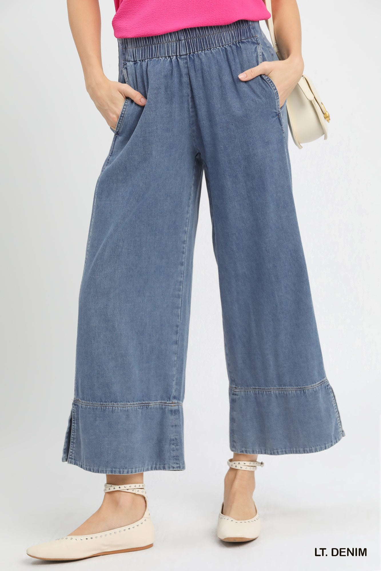 Stone Wash Denim Wide Leg Pants (S-L)