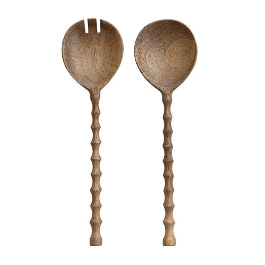 Mango Wood Carved Salad Servers (Set of 2)
