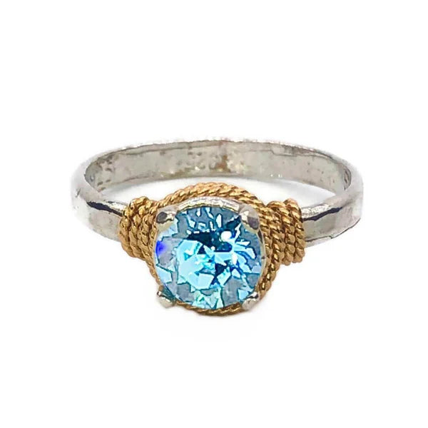 Hand Hammered Birthstone Ring Sterling with 14K Gold Filled Accents