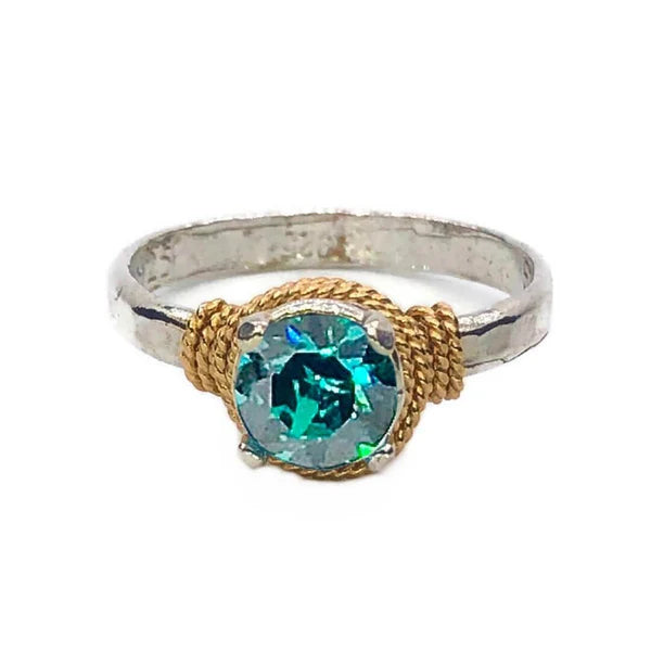 Hand Hammered Birthstone Ring Sterling with 14K Gold Filled Accents
