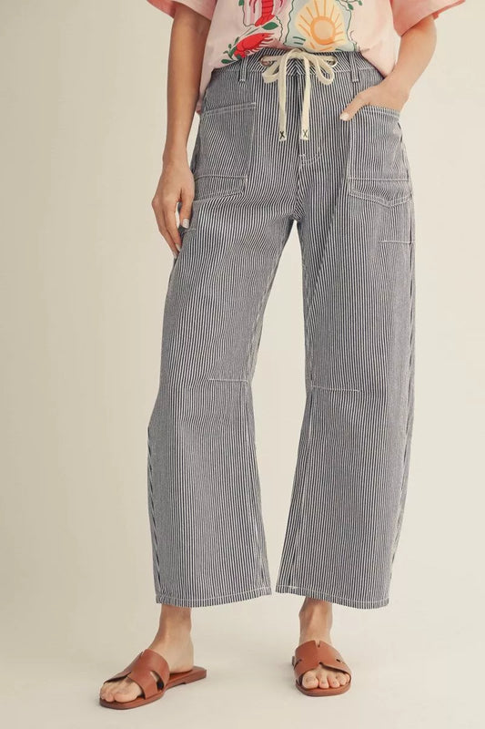 Starla Stripe Barrel Cropped Denim Pants (Red or Navy Regular & Plus Sizes)