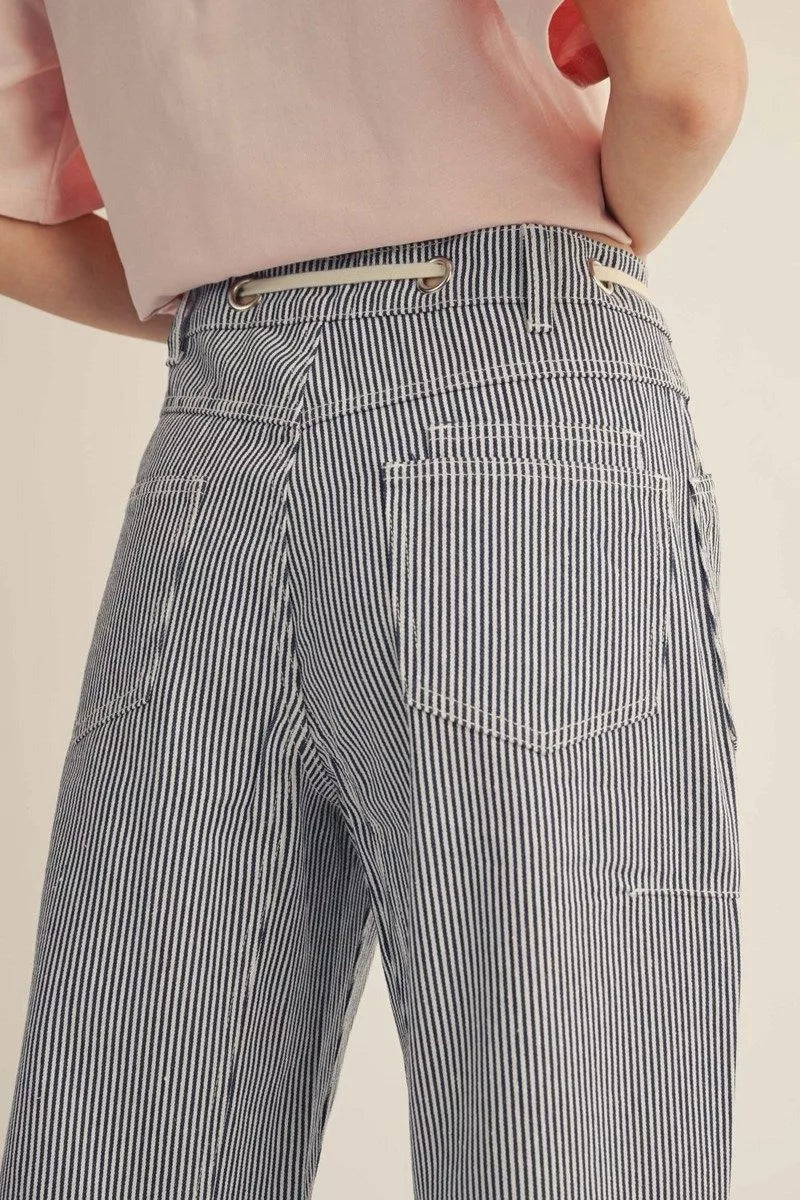 Starla Stripe Barrel Cropped Denim Pants (Red or Navy Regular & Plus Sizes)