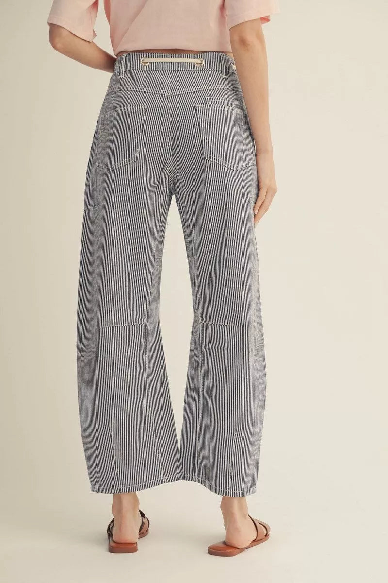 Starla Stripe Barrel Cropped Denim Pants (Red or Navy Regular & Plus Sizes)