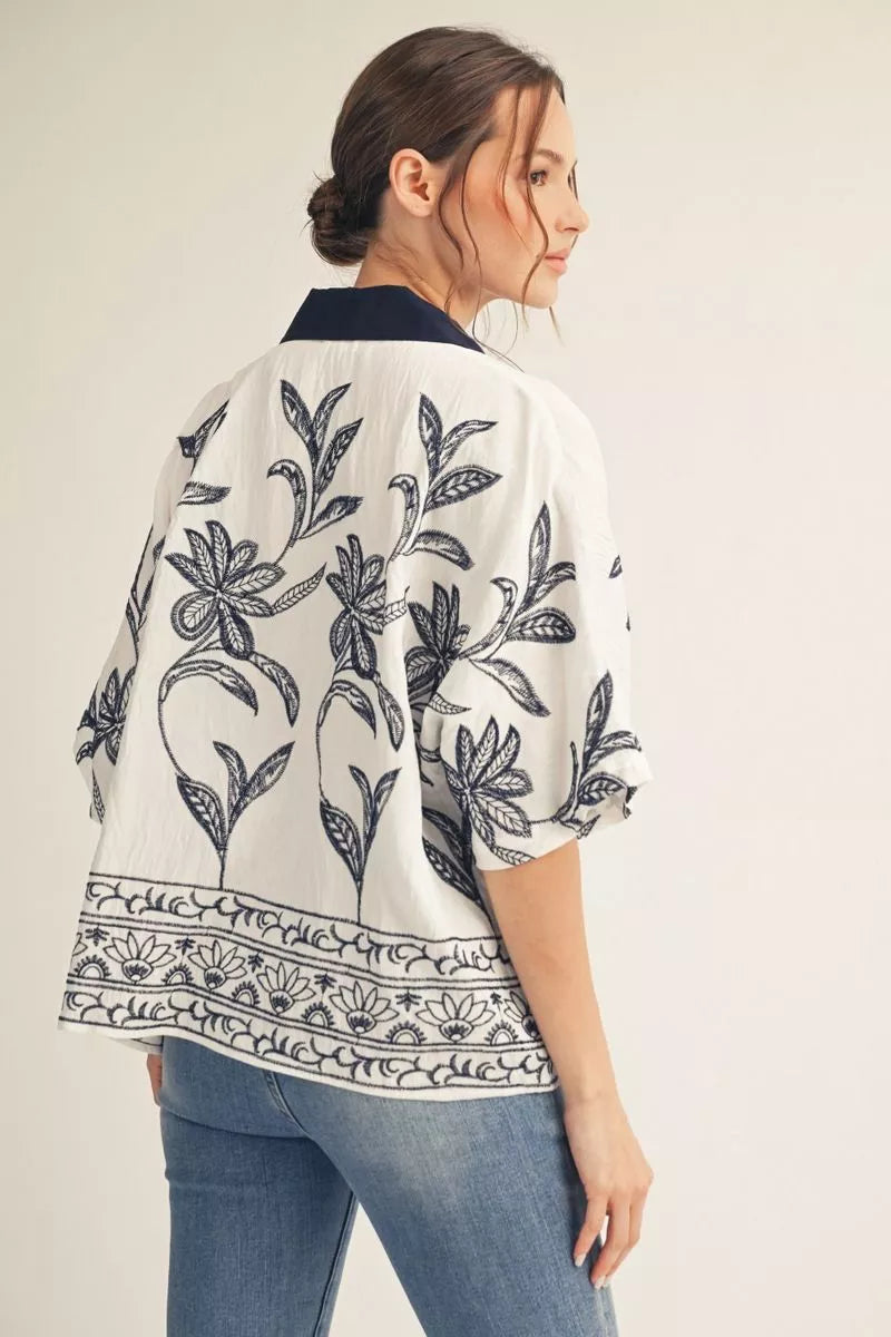 Natalie Navy Embroidered Top