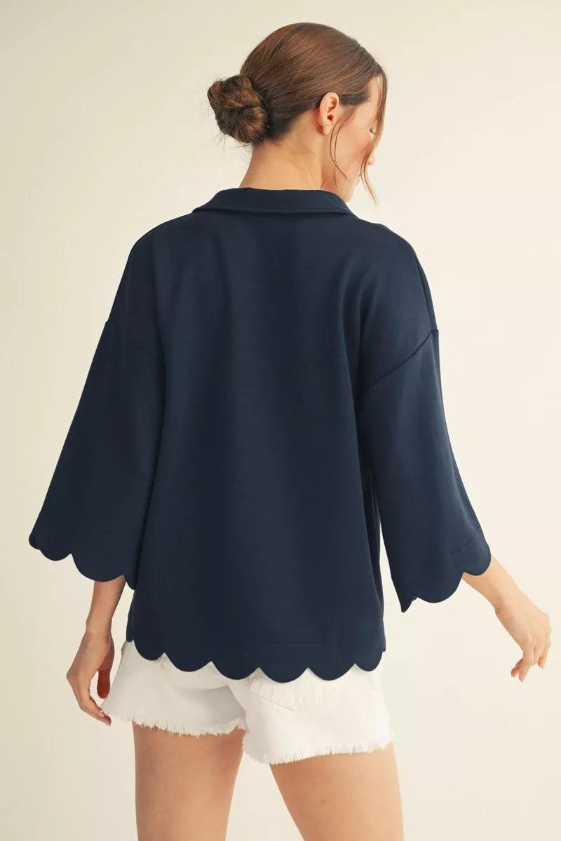 The Gwendolyn Fall Scallop Edge Top PLUS SIZE ( Red or Navy )
