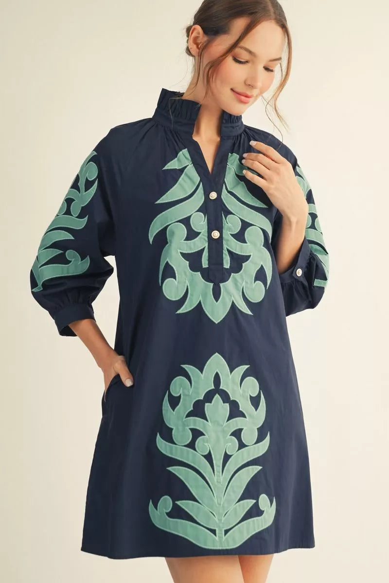 The Shelley Scroll Applique Fall Shift Dress ( Plus Size )