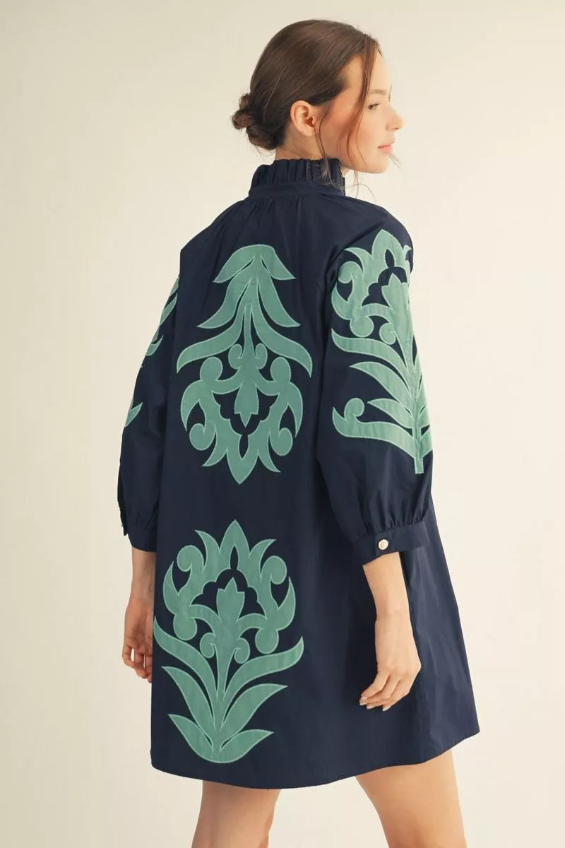 The Shelley Scroll Applique Fall Shift Dress ( Plus Size )