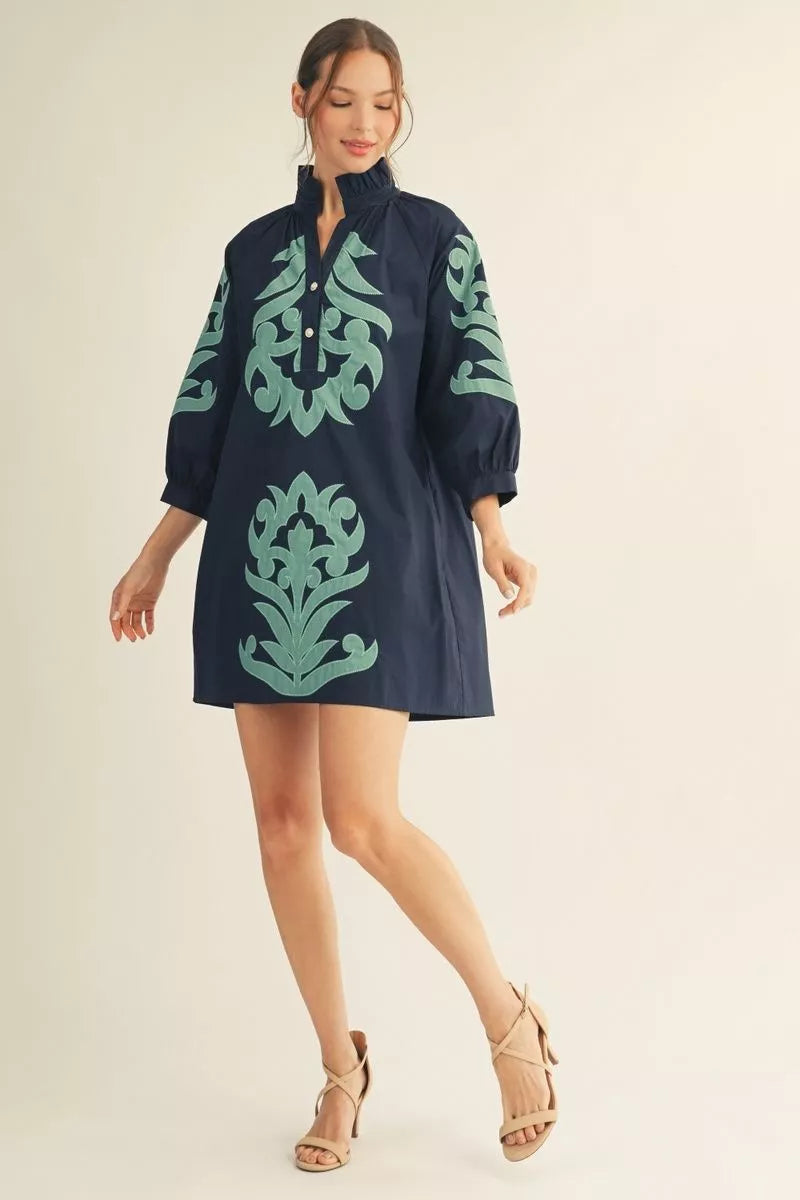 The Shelley Scroll Applique Fall Shift Dress ( Plus Size )