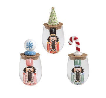 Nutcracker Wine Glass & Stopper Set ( 3 Styles )