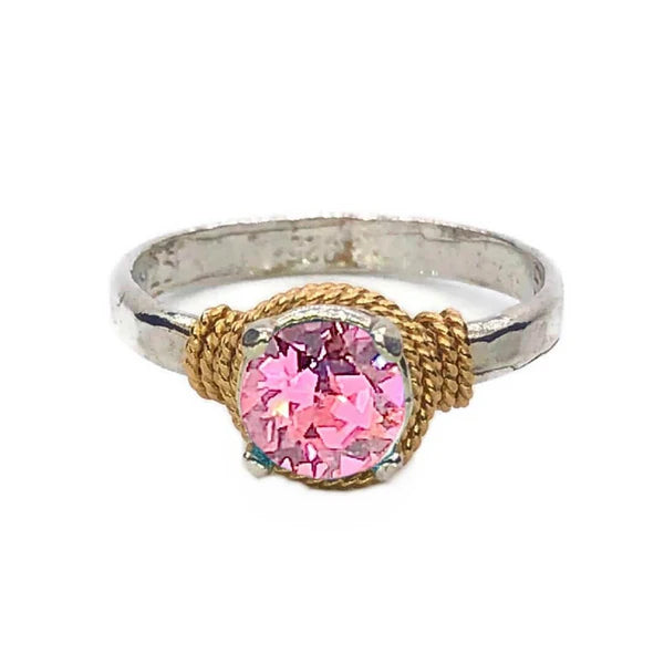 Hand Hammered Birthstone Ring Sterling with 14K Gold Filled Accents