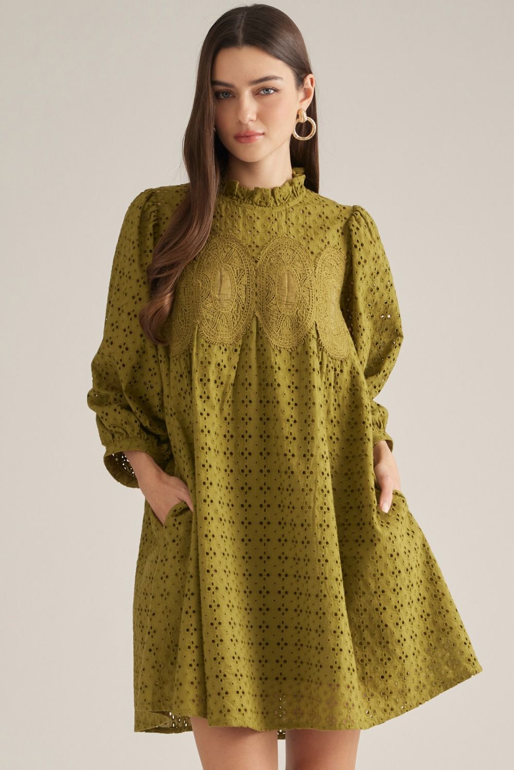 The Ellie Fall Eyelet Dress ( Olive or Burgundy )