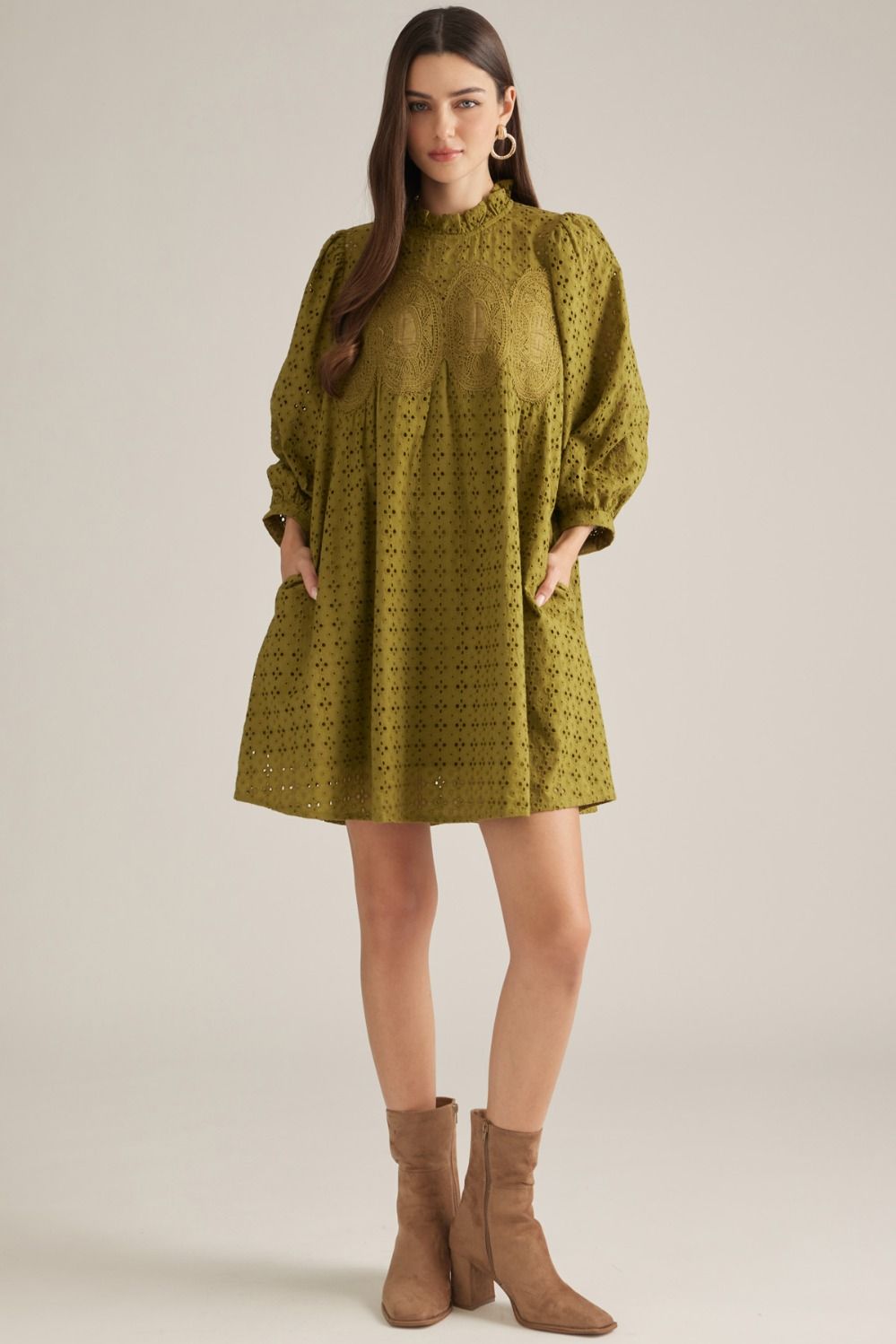 The Ellie Fall Eyelet Dress ( Olive or Burgundy )