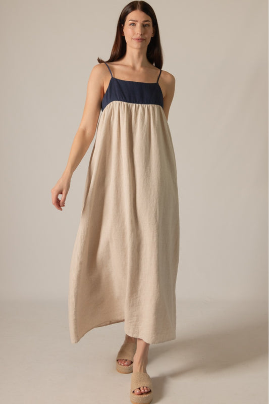 Linen 2-Tone Maxi Dress
