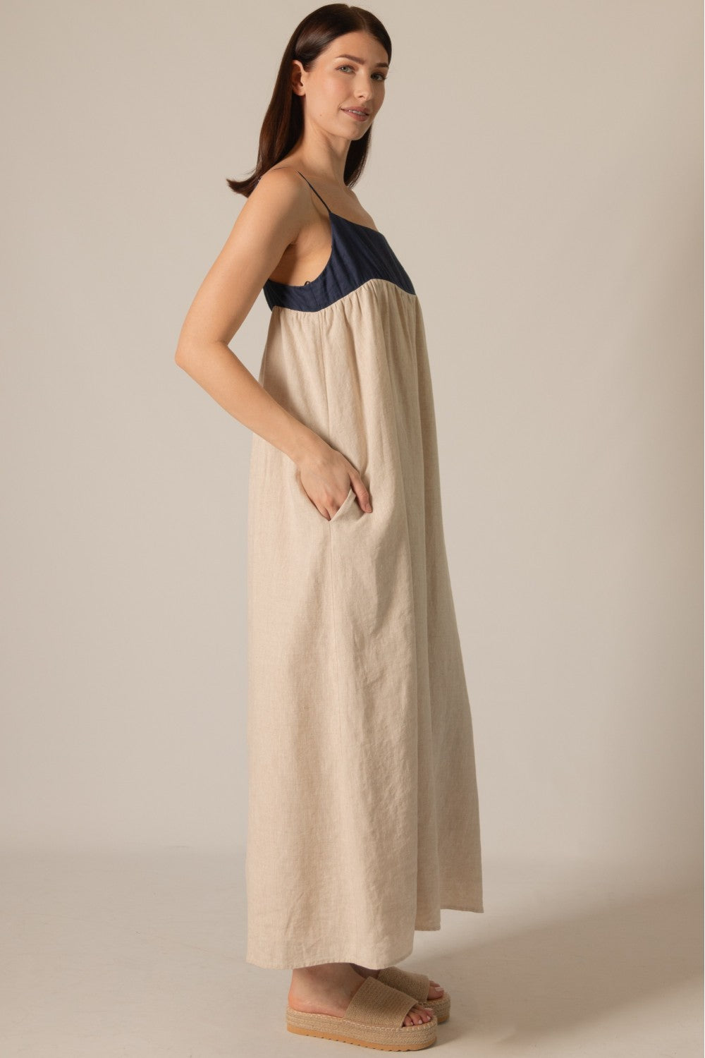 Linen 2-Tone Maxi Dress