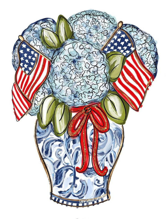 4th of July Chinoiserie Hydrangea Door Hanger
