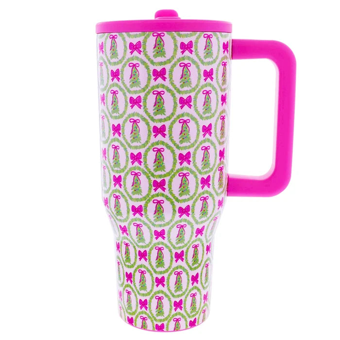 Pink Christmas Cheer 30 Oz. Tumbler With Flip Straw and Handle