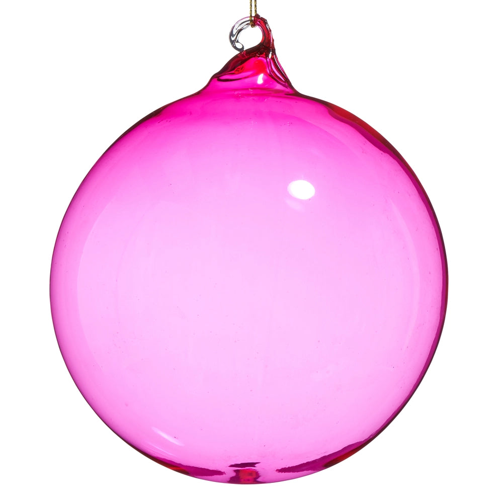 5" Pink Sheer Blown Glass Ball Ornament