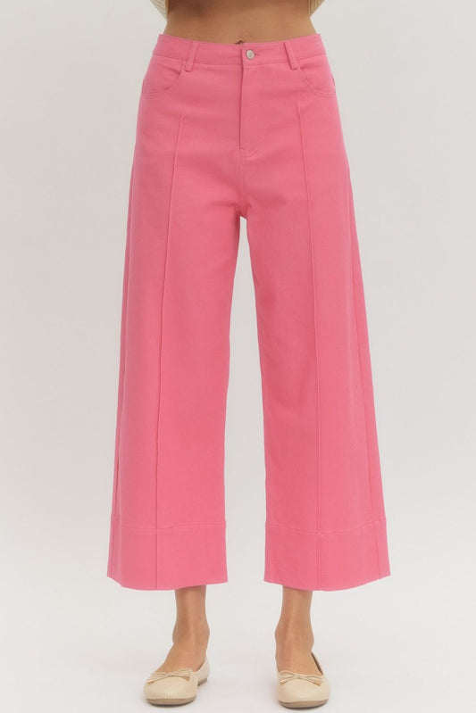 Wide Leg Cropped Pants (Pink or Tan)