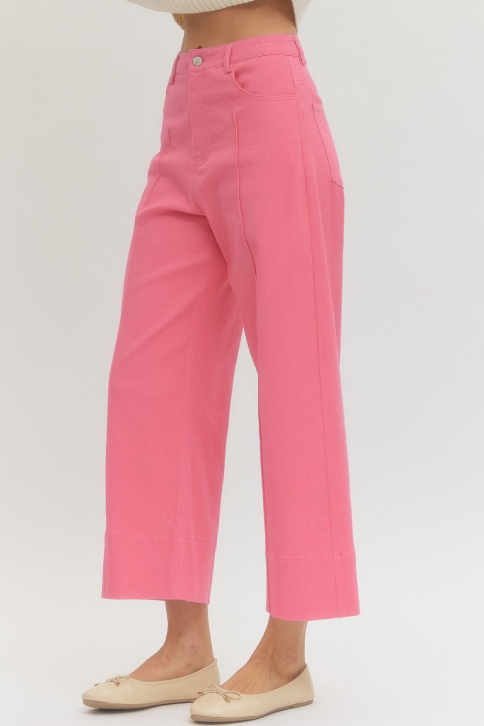 Wide Leg Cropped Pants (Pink or Tan)
