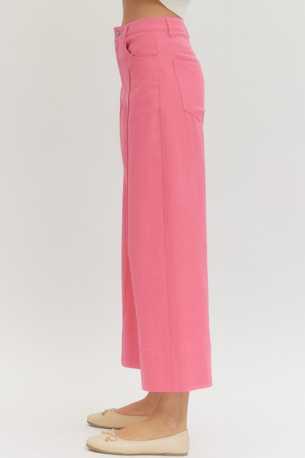 Wide Leg Cropped Pants (Pink or Tan)