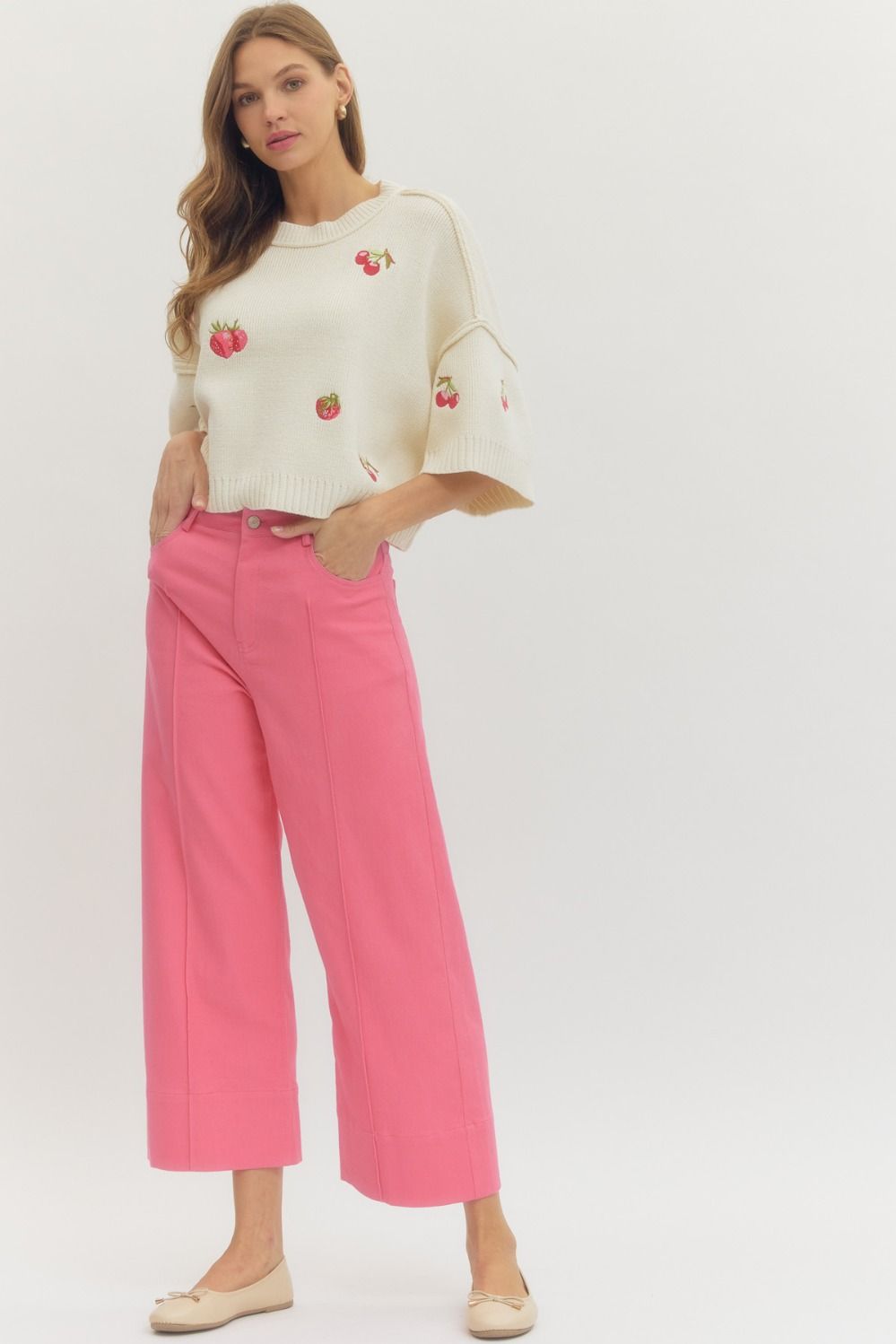 Wide Leg Cropped Pants (Pink or Tan)