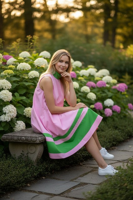 Colorblock Shift Dress (Pink/Green) (Navy/Blue)